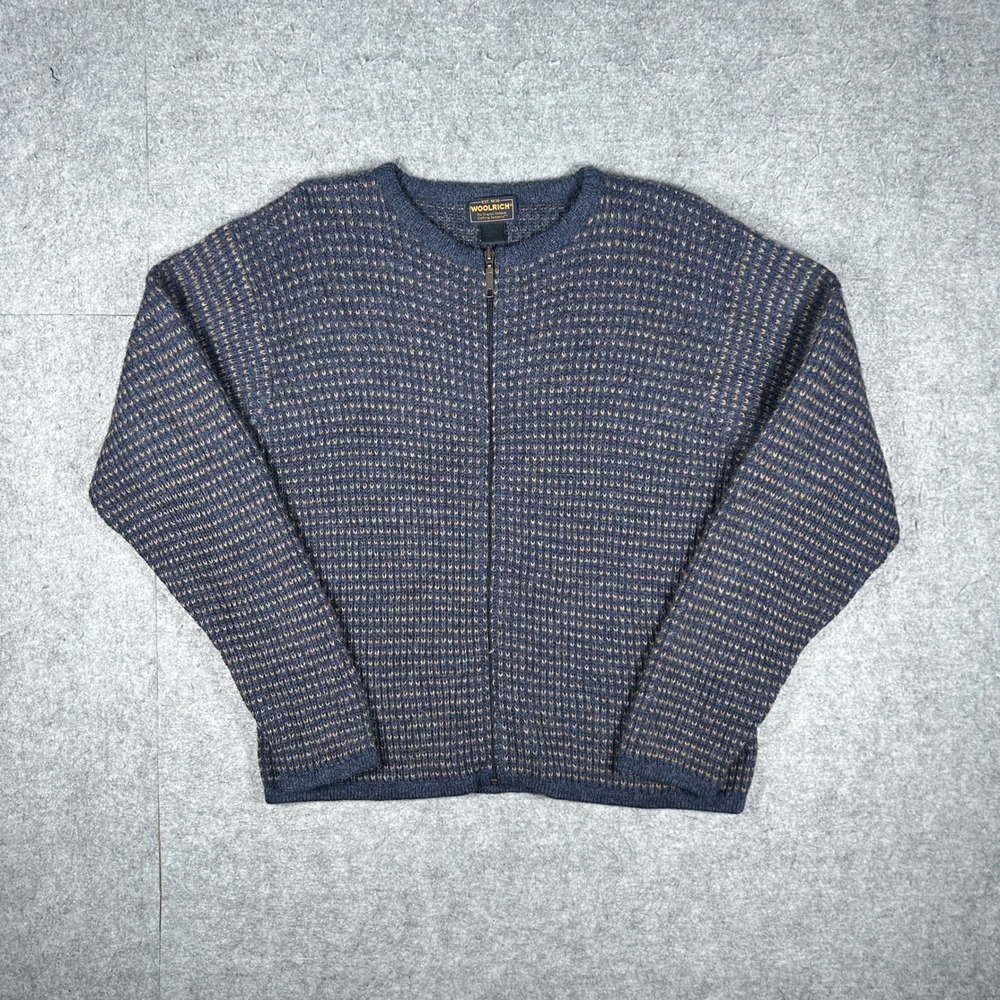 Woolrich Sweater Womens L/G Blue Cardigan Full Zip Wool Outdoor Cabin Core